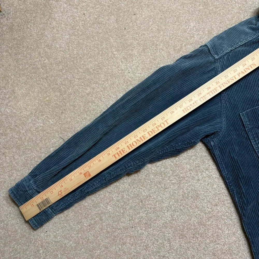 Vtg 80s Banana Republic Safari Corduroy Shirt Mens Medium Blue Suede Elbow Patch